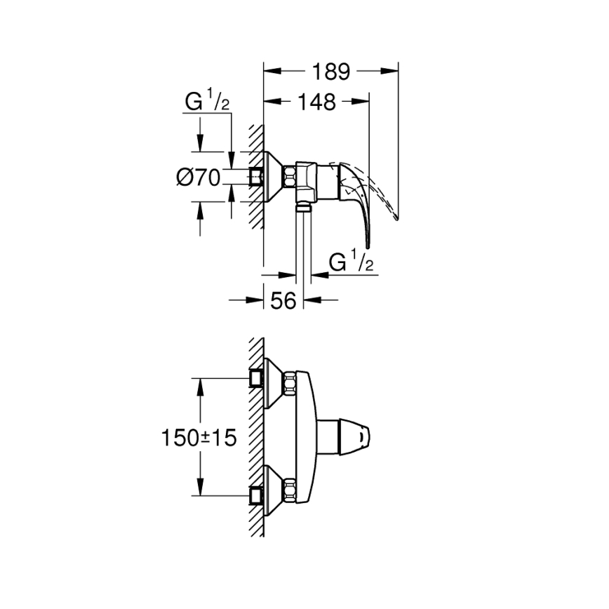 GROHE 23631000 - Душевой смеситель BAUCURVE 150 мм, полированный хром
