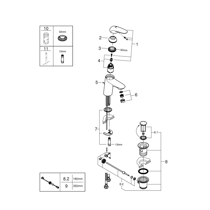 GROHE 23707003 - Змішувач для умивальника EUROSTYLE, 163 мм, блискучий хром
