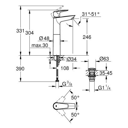 GROHE 23777001 - Змішувач для умивальника START EDGE, розмір XL, глянцевий хром