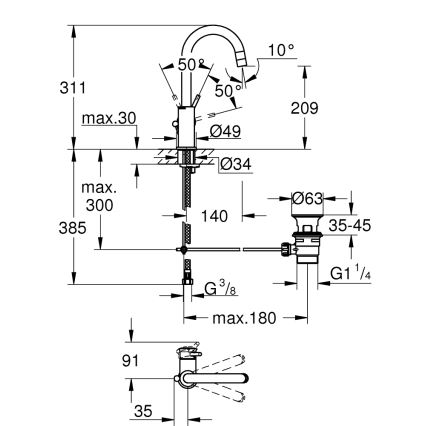 GROHE 23783000 - Смеситель для раковины START CLASSIC 311 мм, полированный хром