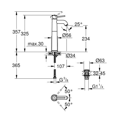 GROHE 23784000 - змішувач для умивальника START CLASSIC 357 мм глянцевий хром