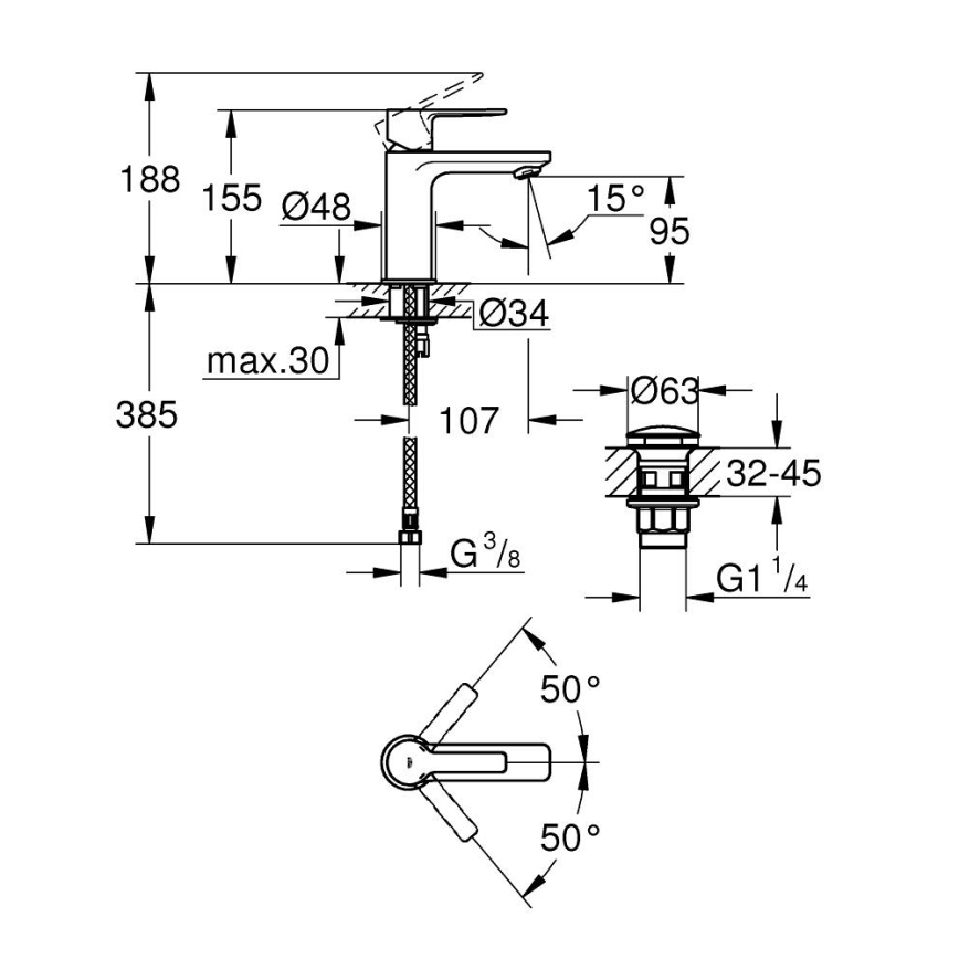 GROHE 23791001 - смеситель для раковины LINEARE XS глянцевый хром