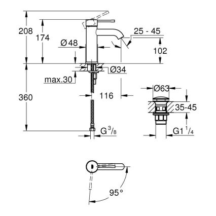 GROHE 23797001 - Змішувач для умивальника ESSENCE, розмір S, блискучий хром