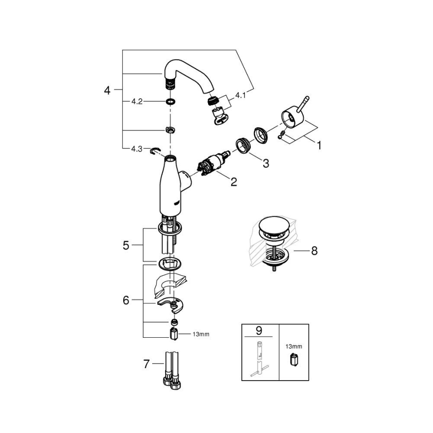 GROHE 23798001 - Раковинный смеситель ESSENCE DN 15, размер M, полированный хром