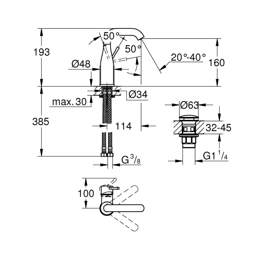 GROHE 23798001 - Раковинный смеситель ESSENCE DN 15, размер M, полированный хром