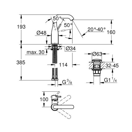 GROHE 23798001 - Змішувач для умивальника ESSENCE DN 15 розмір M блискучий хром