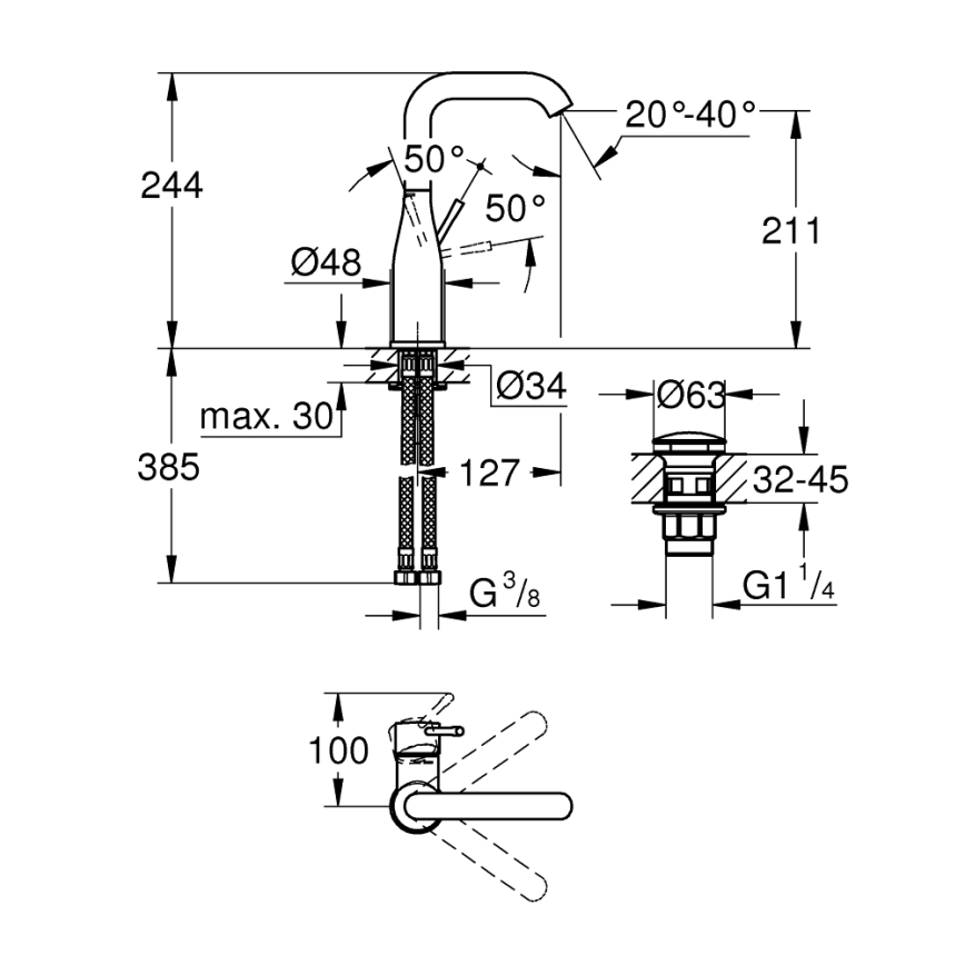 GROHE 23799001 - Змішувач для умивальника ESSENCE, розмір L, глянцевий хром