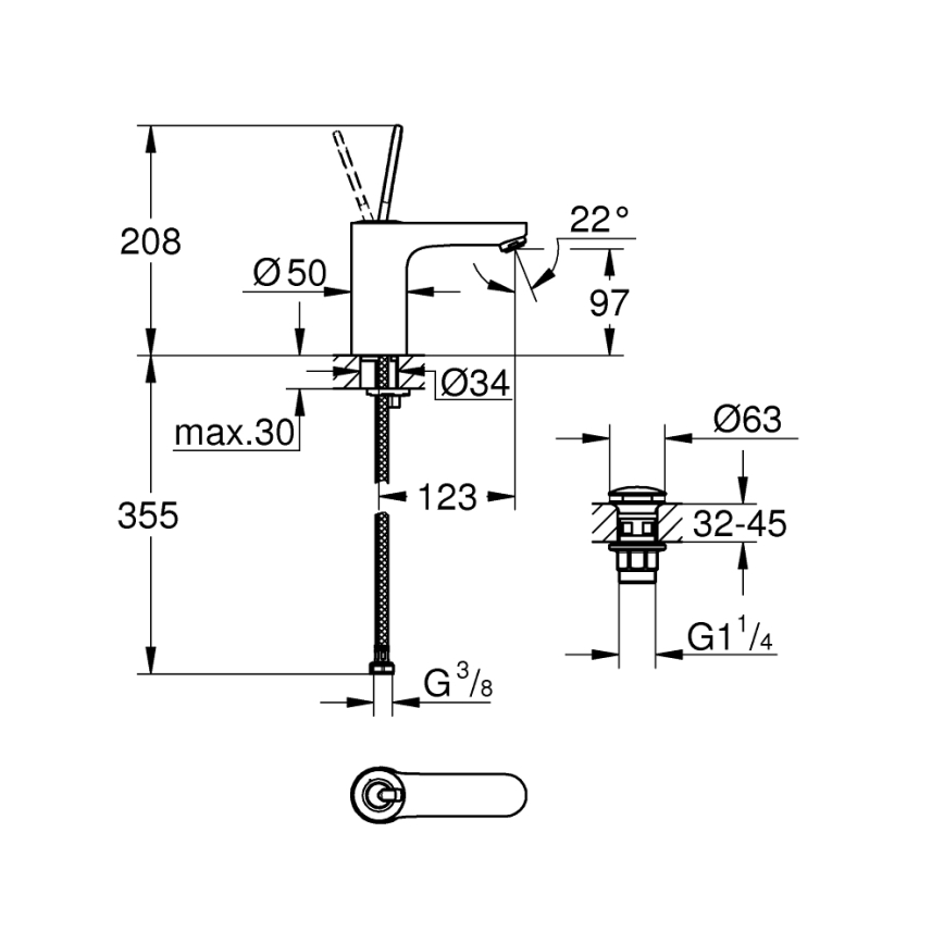 GROHE 23800000 - Раковинный смеситель GET, размер M, полированный хром