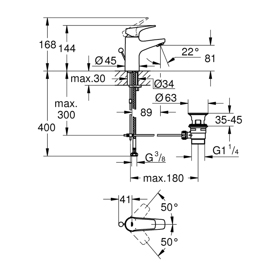 GROHE 23809000 - Змішувач для умивальника START FLOW DN 15, блискучий хром