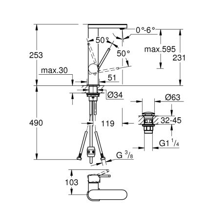 GROHE 23844003 - Смеситель для раковины PLUS размер L глянцевый хром
