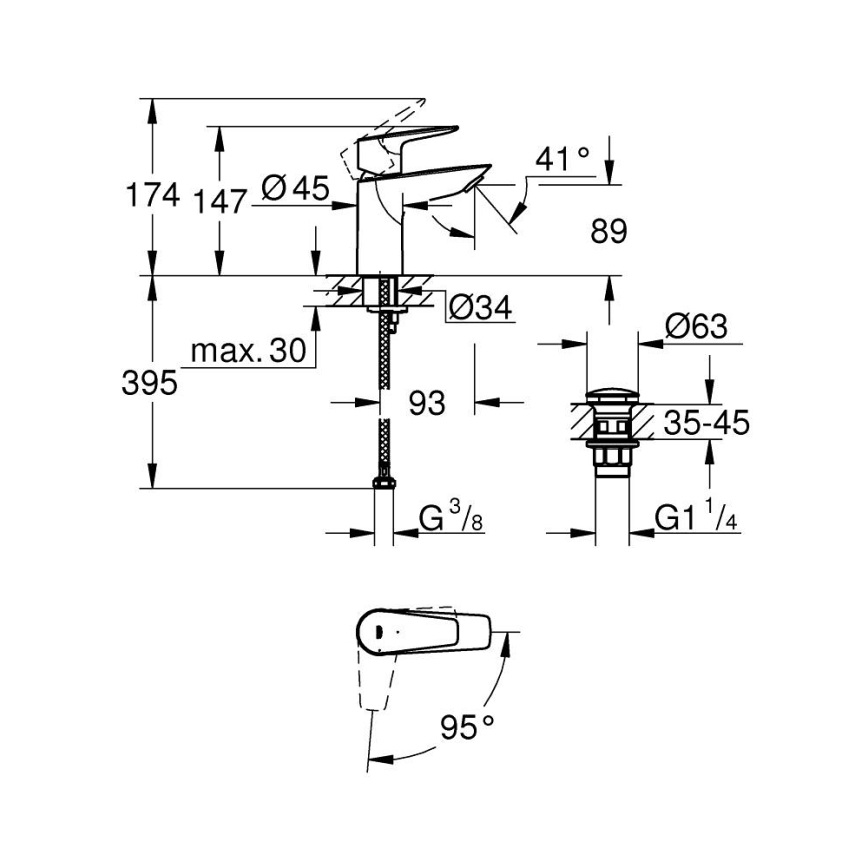 GROHE 23900001 - Змішувач для умивальника START EDGE, розмір S, блискучий хром