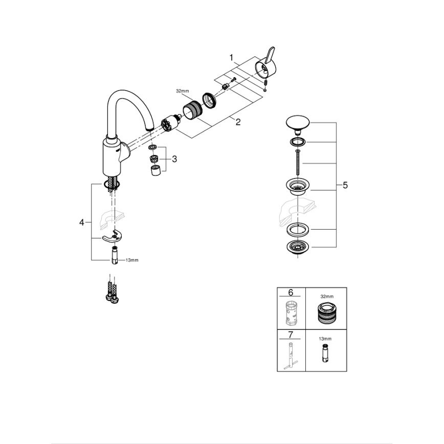 GROHE 23933001 - Змішувач для умивальника EUROSMART COSMOPOLITAN, розмір L, хром