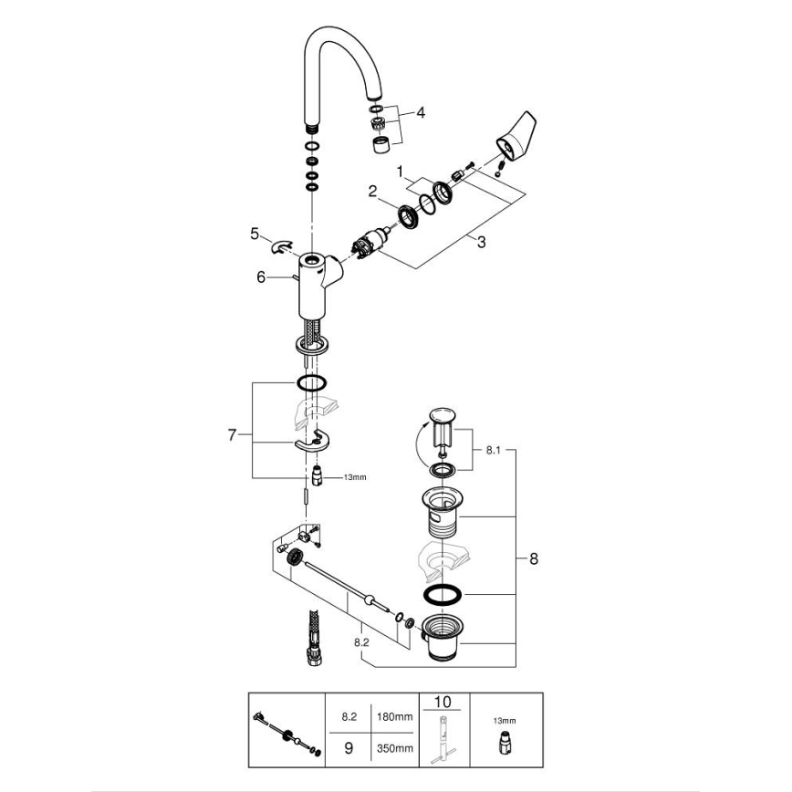 GROHE 24201001 - Смеситель для умывальника DN 15, размер L, полированный хром
