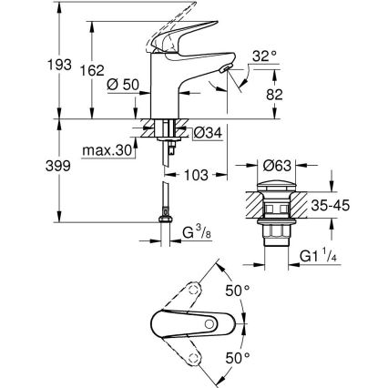GROHE 24318001 - Раковинный смеситель SWIFT 162 мм полированный хром