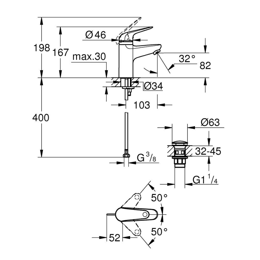 GROHE 24319001 - Смеситель для раковины SWIFT 162 мм глянцевый хром