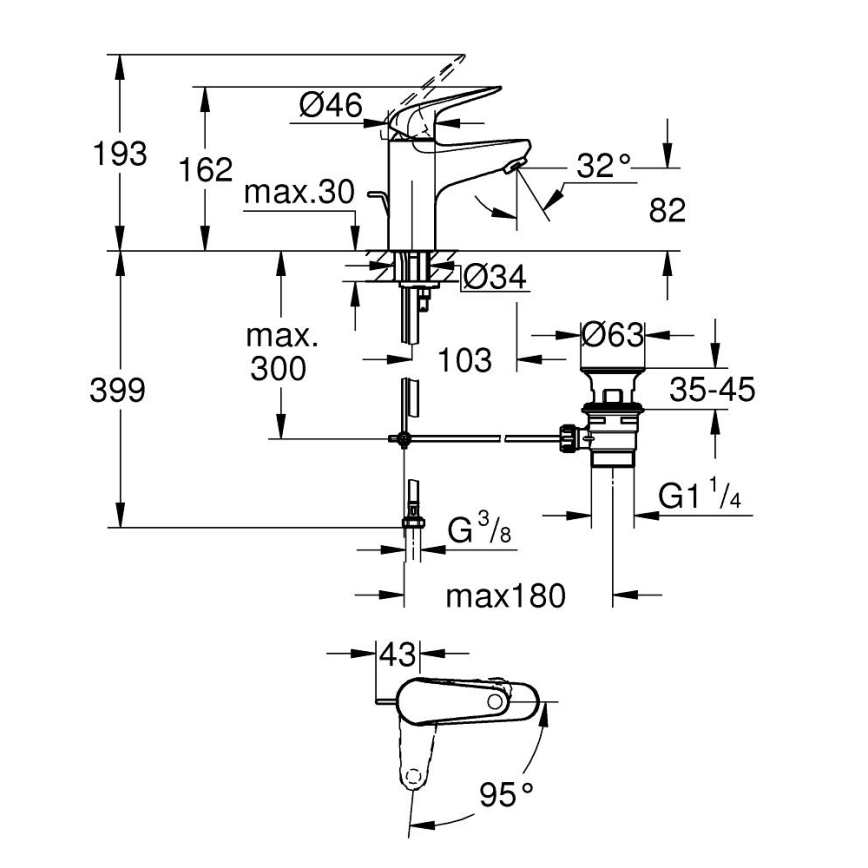 GROHE 24322001 - Змішувач для умивальника SWIFT DN 15 блискучий хром