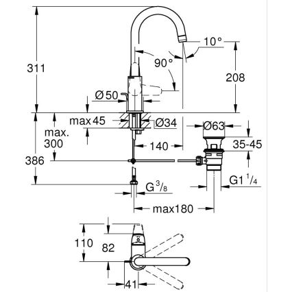 GROHE 24330001 - Змішувач для умивальника EUROSMART розмір L глянцевий хром