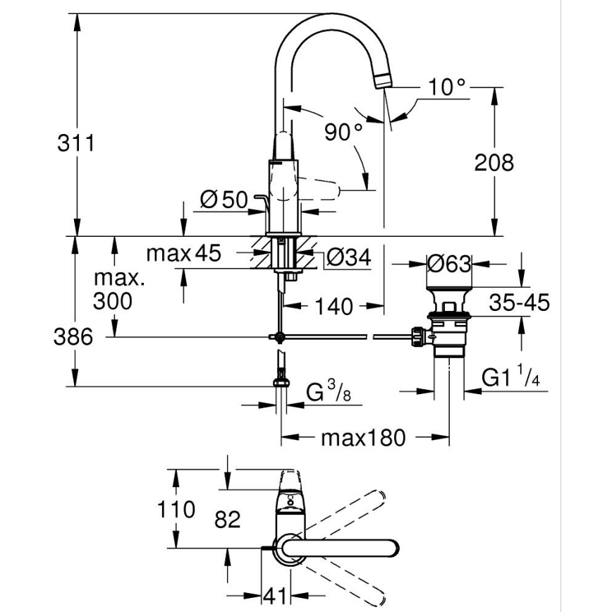 GROHE 24330001 - Змішувач для умивальника EUROSMART розмір L глянцевий хром
