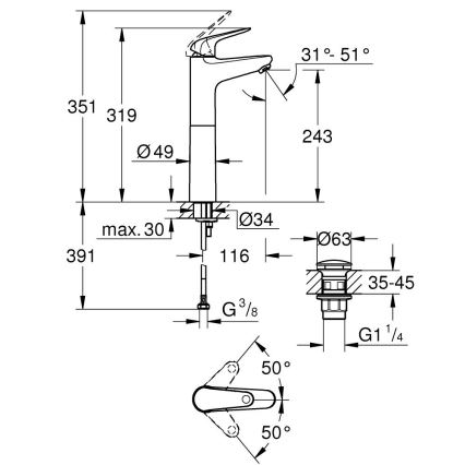 GROHE 24331001 - Змішувач для умивальника SWIFT 319 мм, глянцевий хром