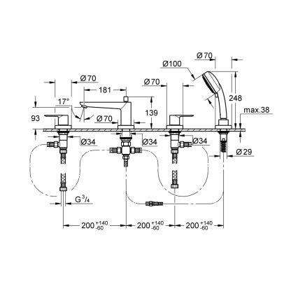GROHE 2511900A - Смеситель для ванны BAULOOP DN 20 глянцевый хром