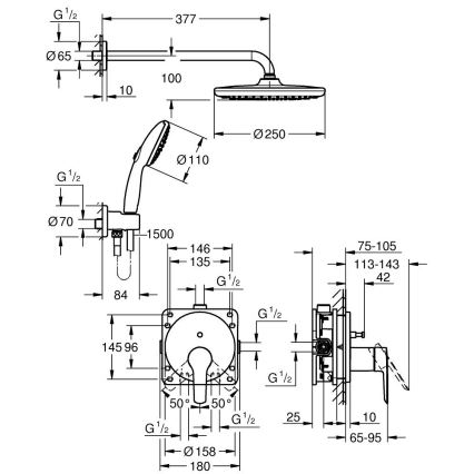 GROHE 25292000 - Встраиваемая душевая система START VITALIO START 250, хром