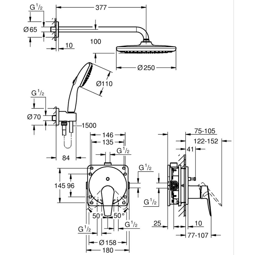 GROHE 25293000 - Душовий набір START EDGE 250 мм полірований хром