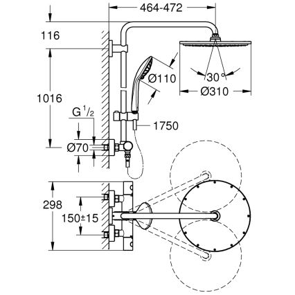 GROHE 26075AL0 - Душевая система EUPHORIA SYSTEM 310, 450 мм, графит