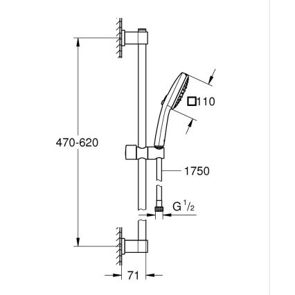 GROHE 26096001 - душовий комплект VITALIO COMFORT 110, 600 мм, глянцевий хром