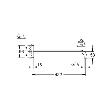 GROHE 26145000 - Душевой кронштейн RAINSHOWER 422 мм блестящий хром