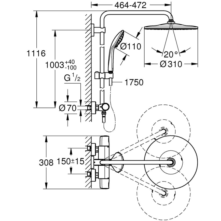 GROHE 26400001 - Душевая система VITALIO JOY SYSTEM 310 450 мм, глянцевый хром