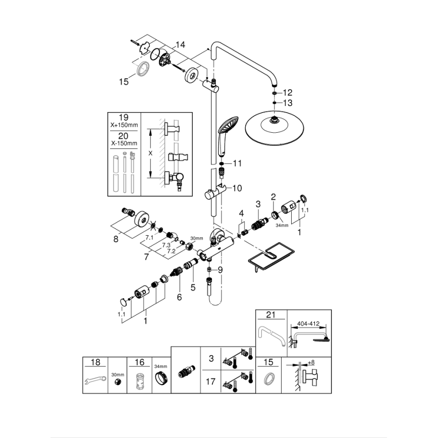 GROHE 26403001 - Душова система VITALIO JOY 260, 450 мм, блискучий хром