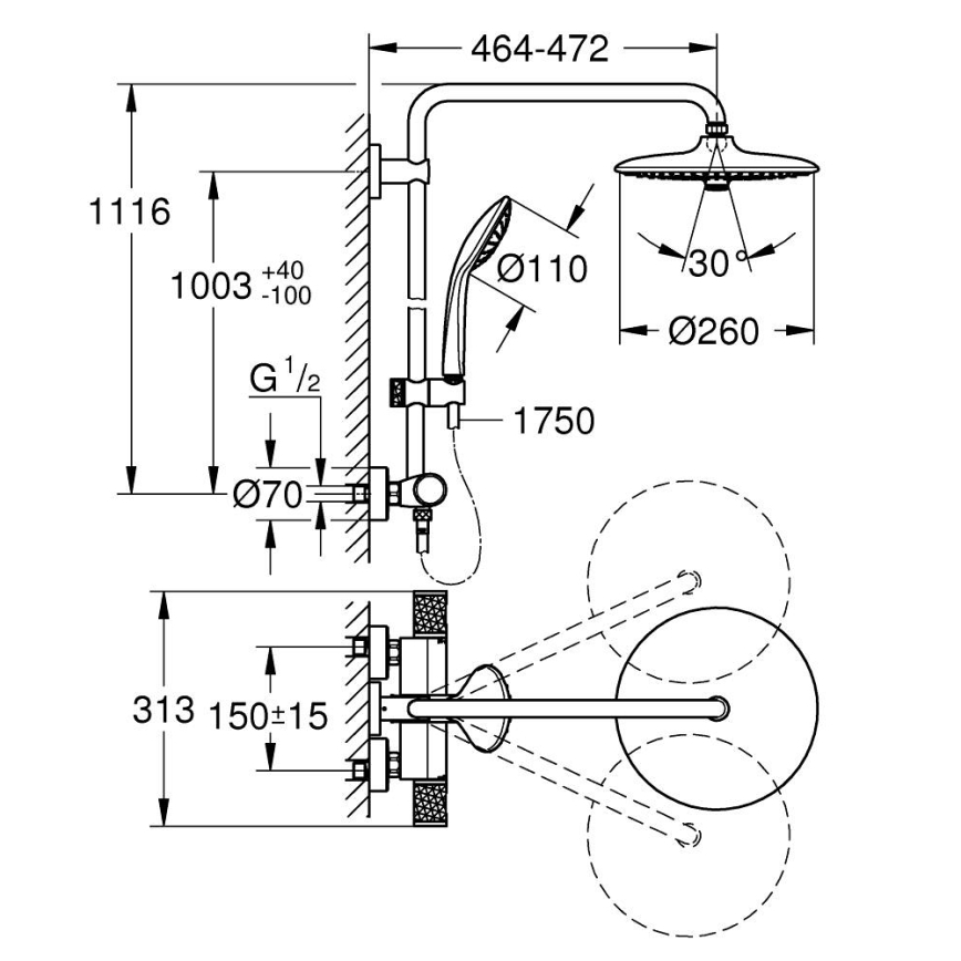 GROHE 26403KF2 - Душова система VITALIO JOY 260 чорна