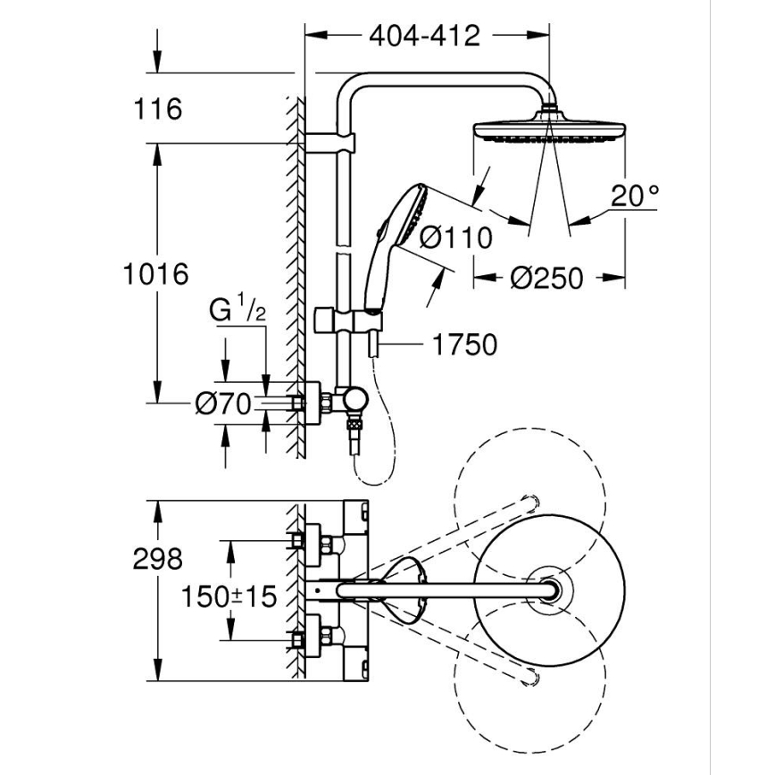 GROHE 26677001 - Душевая система VITALIO START SYSTEM 250 глянцевый хром