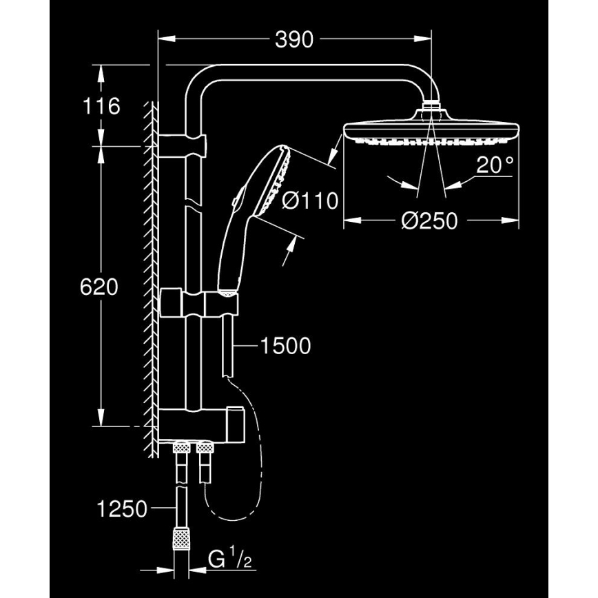 GROHE 266802431 - Душова система VITALIO START SYSTEM 250 390 мм чорна