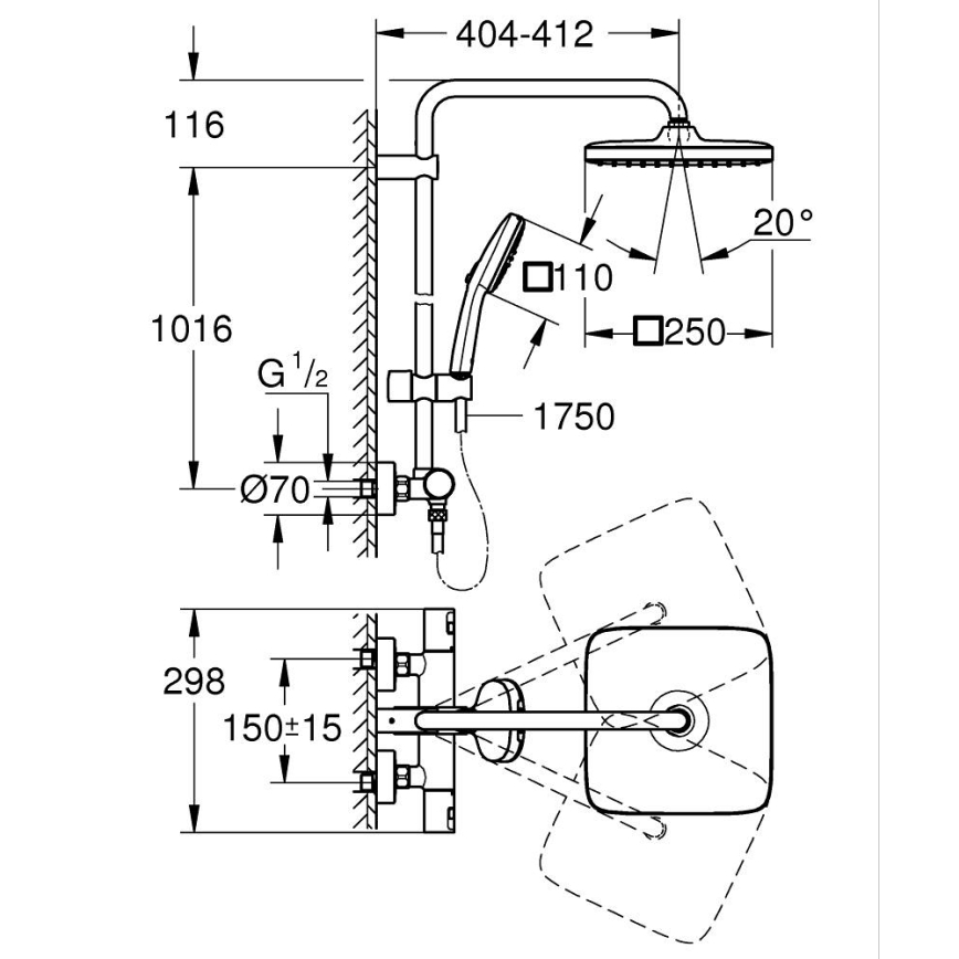 GROHE 26696001 - Душова система VITALIO COMFORT 250 250 × 250 мм полірований хром