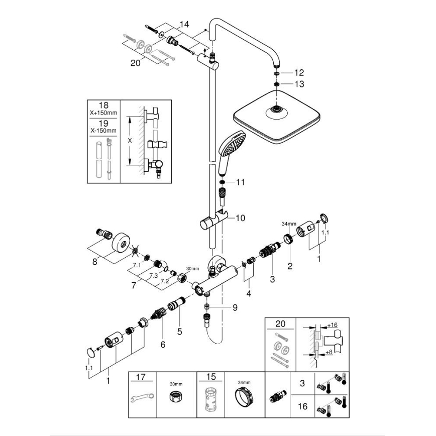 GROHE 266962431 - Душова система VITALIO COMFORT 250 250 × 250 мм чорна