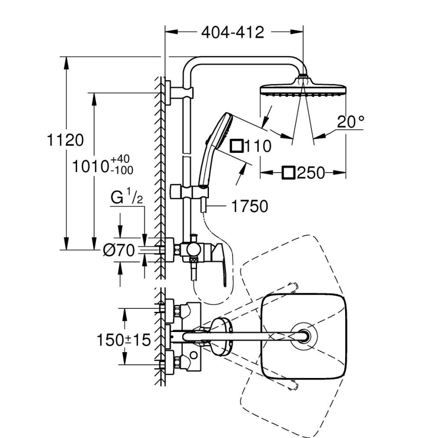GROHE 26985001 - Душевая система VITALIO COMFORT 250 250 × 250 мм блестящий хром