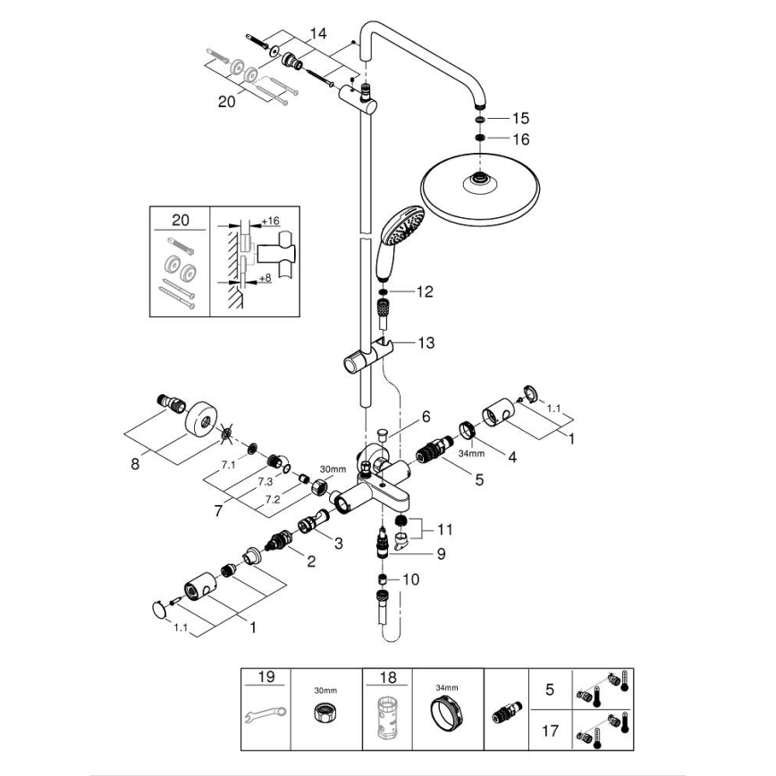 GROHE 26988001 - Душова система VITALIO START SYSTEM 390 мм глянцевий хром