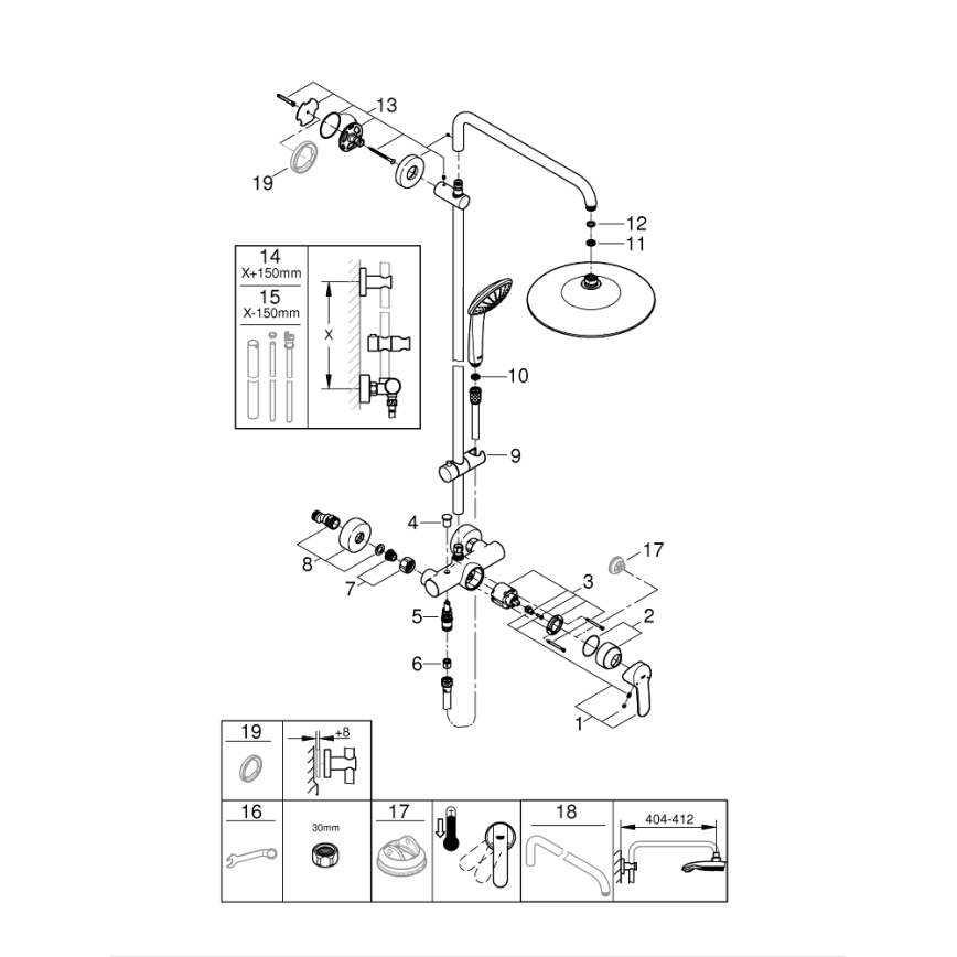 GROHE 27684001 - Душевая система VITALIO JOY 260, 450 мм, полированный хром