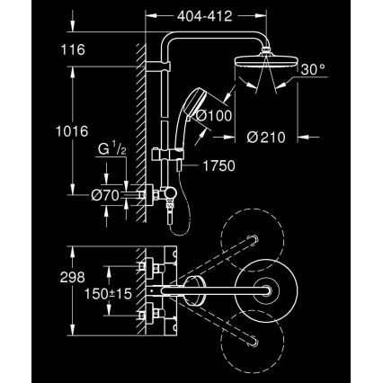 GROHE 27922001 - Душевой комплект с термостатическим смесителем TEMPESTA COSMOPOLITAN 210 полированный хром