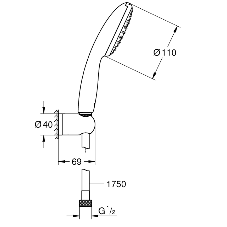 GROHE 27944001 - Душевой комплект VITALIO START 110 110 мм полированный хром