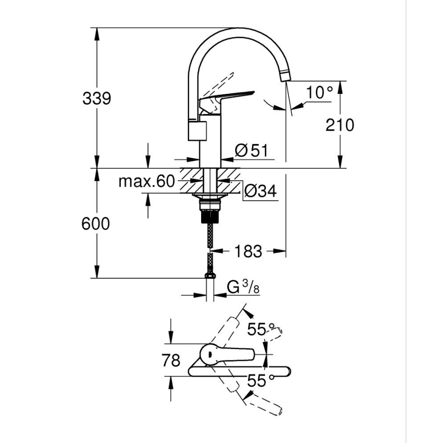 GROHE 30469000 - Кухонний змішувач START з високим виливом, блискучий хром