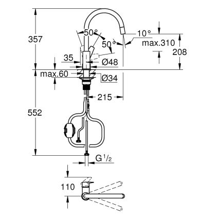 GROHE 30551000 - Кухонный смеситель START EDGE, 357 мм, глянцевый хром
