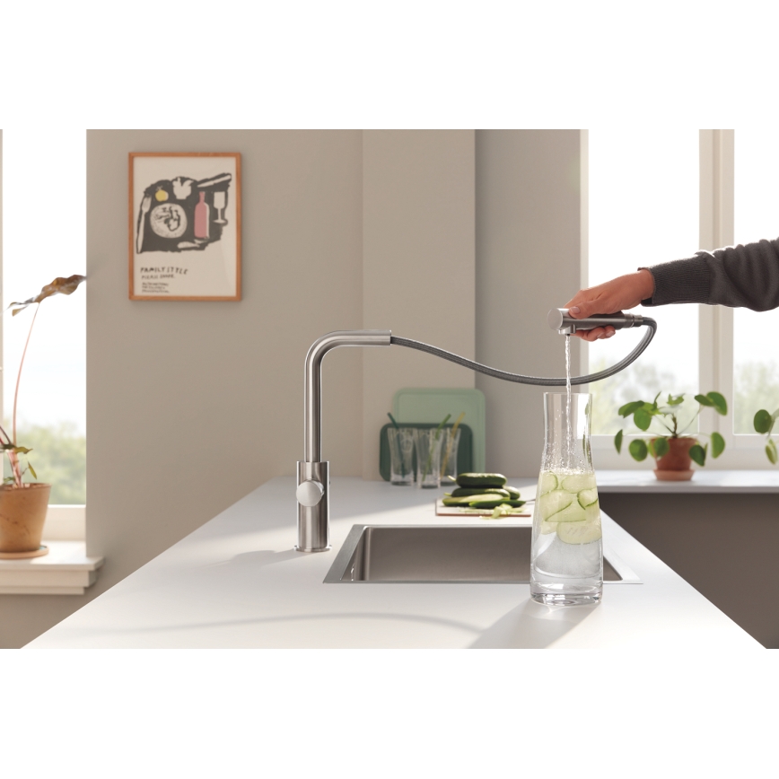 GROHE 30590DC0 - Кухонный смеситель с выдвижной лейкой BLUE PURE, нержавеющая сталь