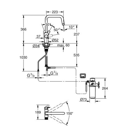 GROHE 30596000 - Кухонний змішувач BLUE PURE з функцією фільтрації, хромований