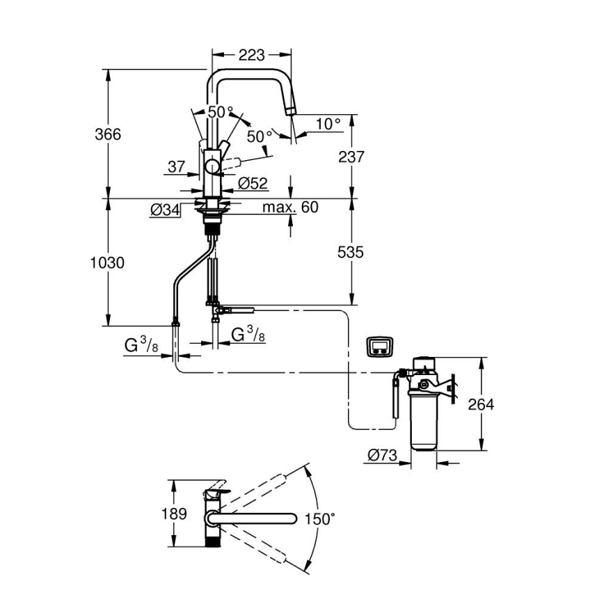 GROHE 30596000 - Кухонный смеситель BLUE PURE с функцией фильтрации, полированный хром