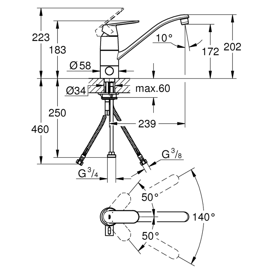 GROHE 31161000 - Кухонный смеситель EUROSMART COSMOPOLITAN 140° глянцевый хром