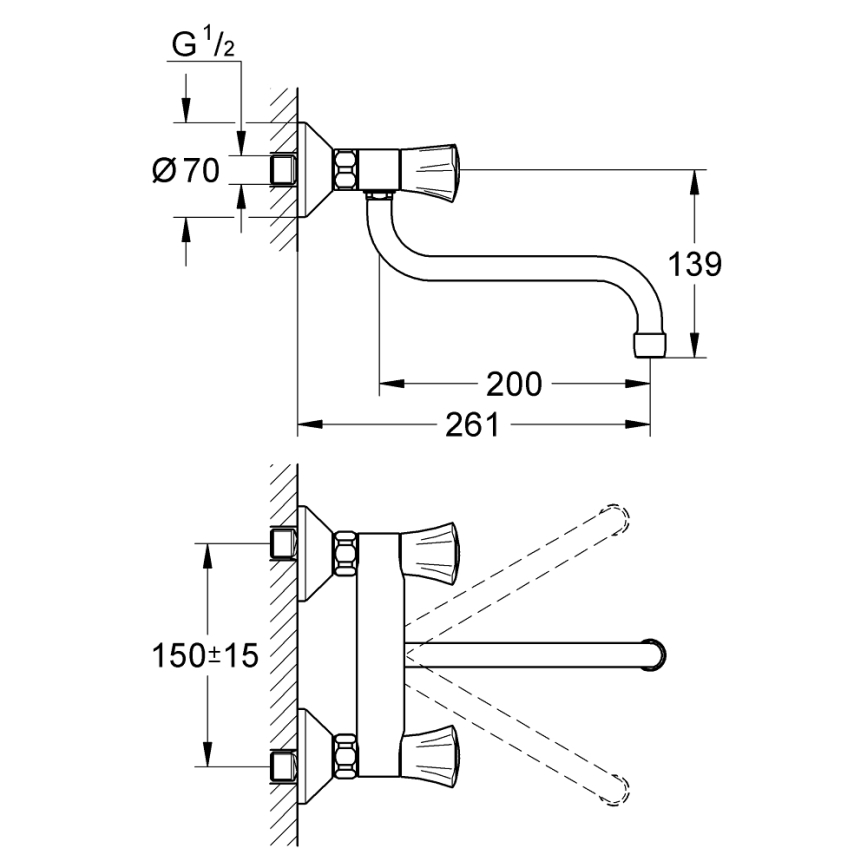 GROHE 31187001 - Настенный смеситель для мойки COSTA L 200 мм, полированный хром