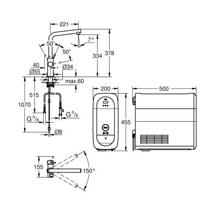 GROHE 31454001 - Кухонний змішувач BLUE HOME з L-виливом, блискучий хром