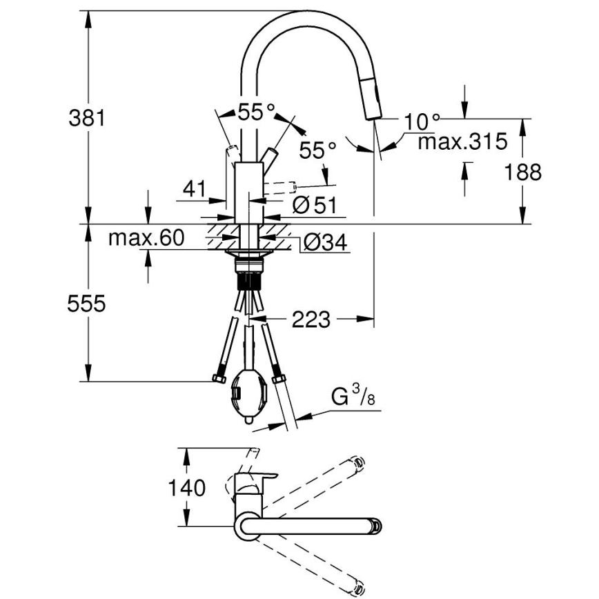 GROHE 31486DC1 - Кухонный смеситель FEEL из нержавеющей стали